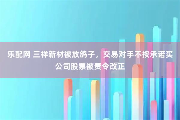 乐配网 三祥新材被放鸽子，交易对手不按承诺买公司股票被责令改正
